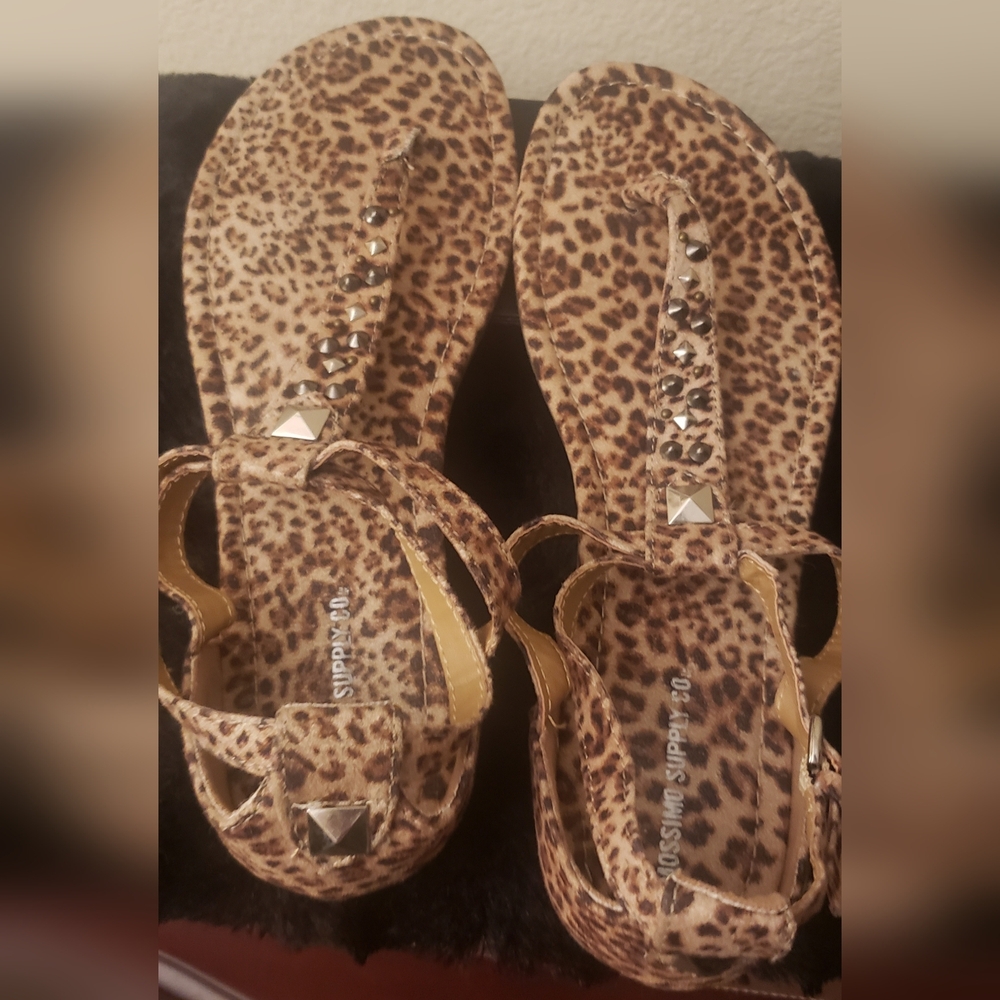 Leopard Print Studded T-Strap Sandals by Mossimo Supply